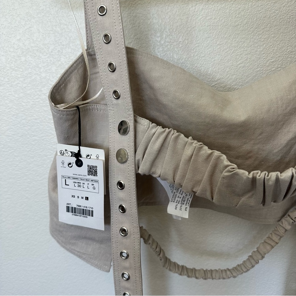 Zara Beige Ruched Top with Grommet Straps